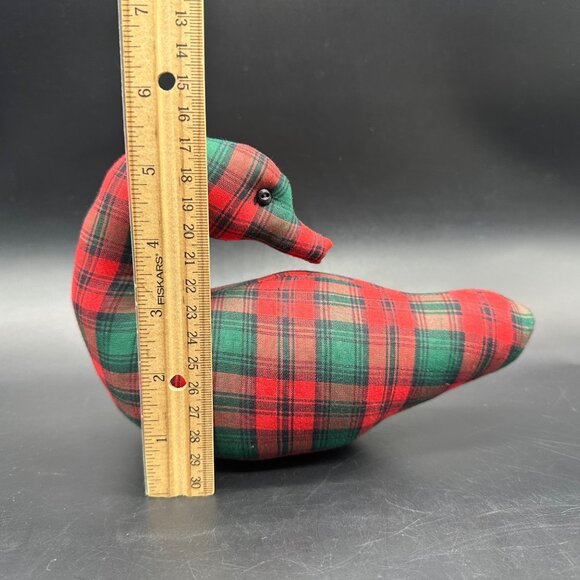 Tartan Plaid Stuffed Duck Handmade Christmas Decoration Red Green Vintage - Picture 6 of 7
